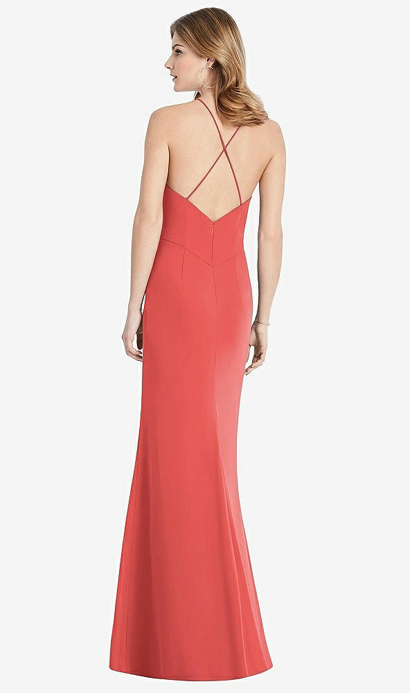 Back View - Perfect Coral Criss Cross Open-Back Chiffon Trumpet Gown