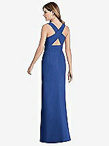 Front View Thumbnail - Classic Blue Criss Cross Back Trumpet Gown with Front Slit