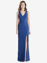 Rear View Thumbnail - Classic Blue Criss Cross Back Trumpet Gown with Front Slit