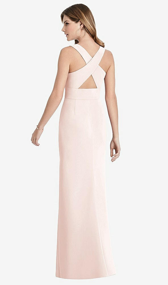Front View - Blush Criss Cross Back Trumpet Gown with Front Slit