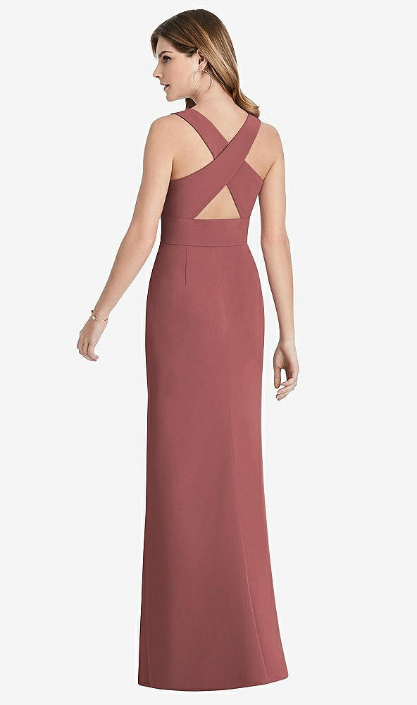 Front View - English Rose Criss Cross Back Trumpet Gown with Front Slit