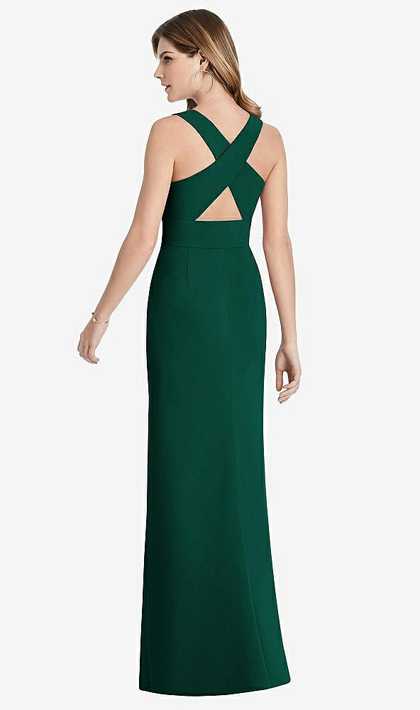 Front View - Hunter Green Criss Cross Back Trumpet Gown with Front Slit