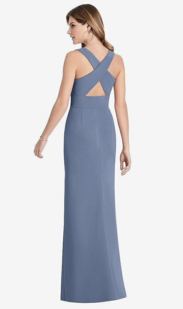 Front View - Larkspur Blue Criss Cross Back Trumpet Gown with Front Slit