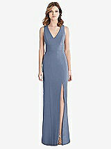 Rear View Thumbnail - Larkspur Blue Criss Cross Back Trumpet Gown with Front Slit