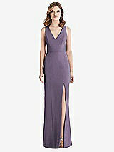 Rear View Thumbnail - Lavender Criss Cross Back Trumpet Gown with Front Slit
