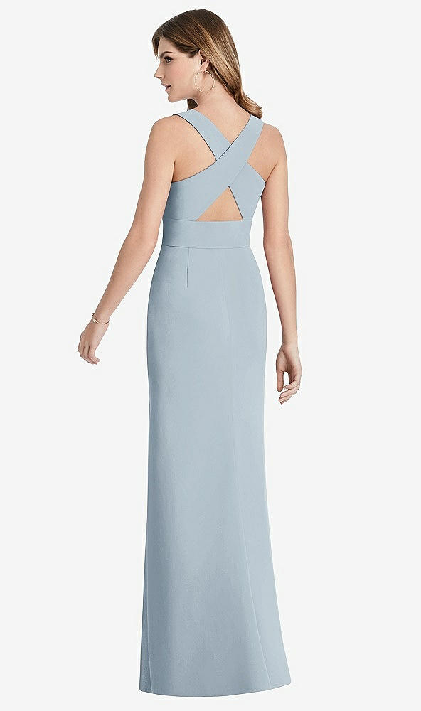 Front View - Mist Criss Cross Back Trumpet Gown with Front Slit
