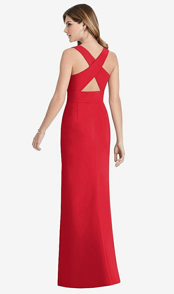 Front View - Parisian Red Criss Cross Back Trumpet Gown with Front Slit