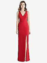 Rear View Thumbnail - Parisian Red Criss Cross Back Trumpet Gown with Front Slit