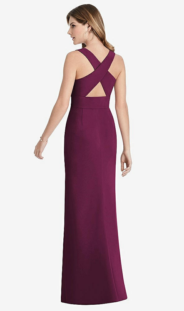Front View - Ruby Criss Cross Back Trumpet Gown with Front Slit