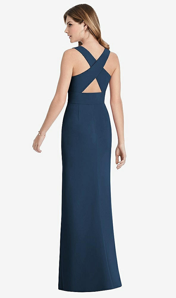 Front View - Sofia Blue Criss Cross Back Trumpet Gown with Front Slit