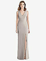 Rear View Thumbnail - Taupe Criss Cross Back Trumpet Gown with Front Slit