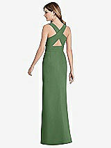 Front View Thumbnail - Vineyard Green Criss Cross Back Trumpet Gown with Front Slit
