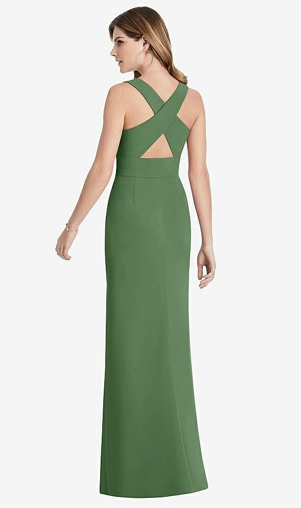 Front View - Vineyard Green Criss Cross Back Trumpet Gown with Front Slit