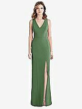 Rear View Thumbnail - Vineyard Green Criss Cross Back Trumpet Gown with Front Slit