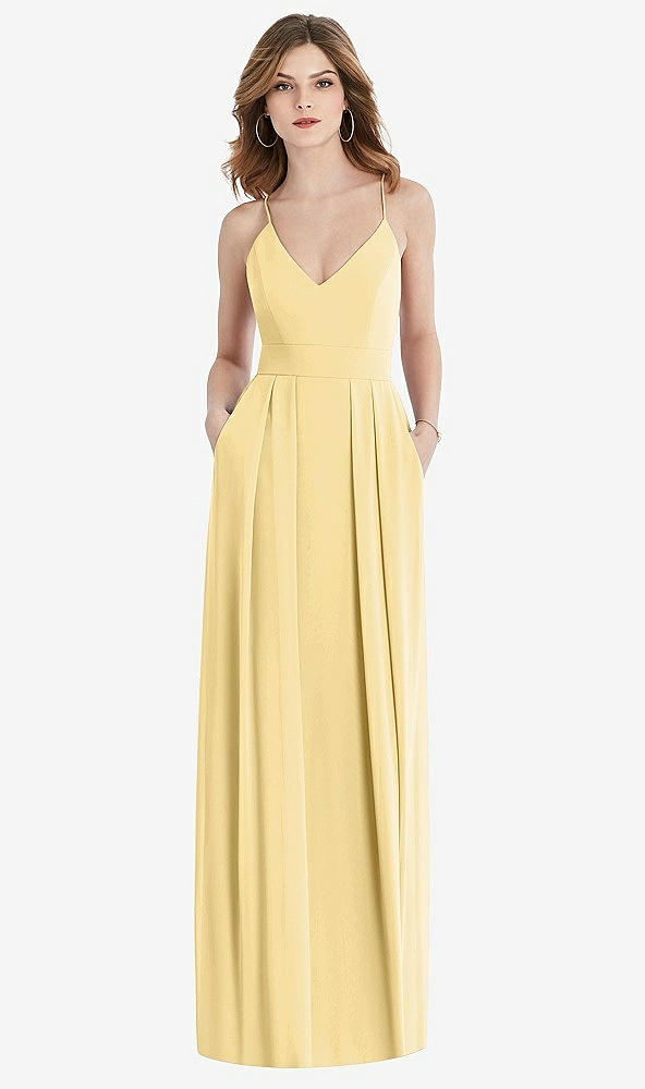 Front View - Buttercup Pleated Skirt Crepe Maxi Dress with Pockets
