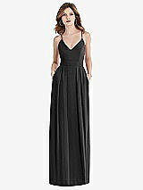Front View Thumbnail - Black Pleated Skirt Crepe Maxi Dress with Pockets