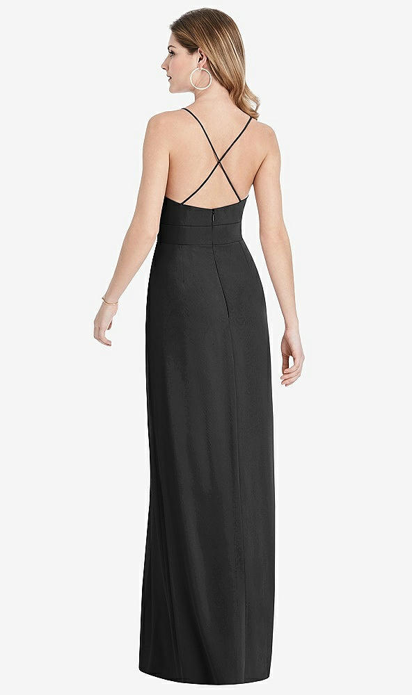 Back View - Black Pleated Skirt Crepe Maxi Dress with Pockets