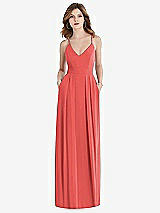 Front View Thumbnail - Perfect Coral Pleated Skirt Crepe Maxi Dress with Pockets