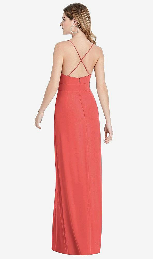 Back View - Perfect Coral Pleated Skirt Crepe Maxi Dress with Pockets
