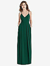 Front View Thumbnail - Hunter Green Pleated Skirt Crepe Maxi Dress with Pockets