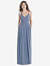 Front View Thumbnail - Larkspur Blue Pleated Skirt Crepe Maxi Dress with Pockets