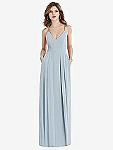 Front View Thumbnail - Mist Pleated Skirt Crepe Maxi Dress with Pockets