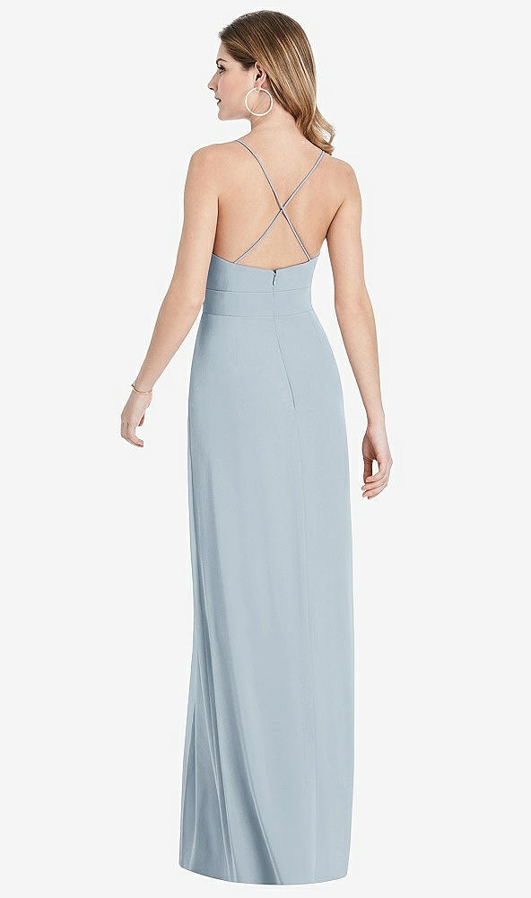 Back View - Mist Pleated Skirt Crepe Maxi Dress with Pockets