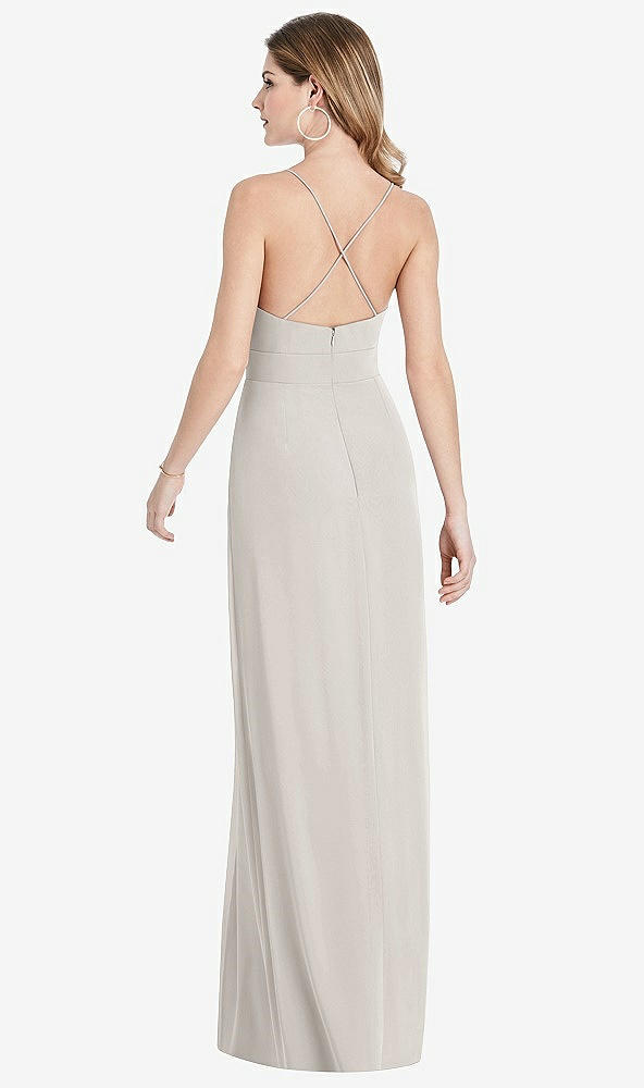 Back View - Oyster Pleated Skirt Crepe Maxi Dress with Pockets