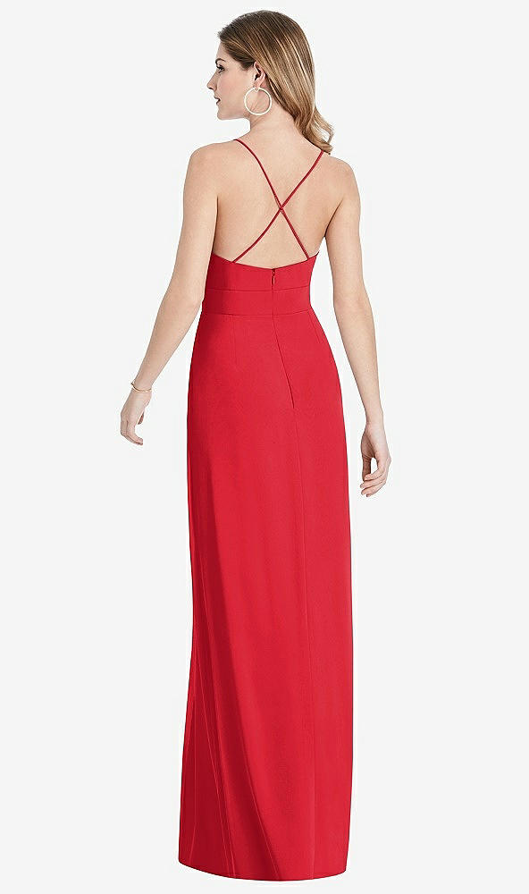 Back View - Parisian Red Pleated Skirt Crepe Maxi Dress with Pockets