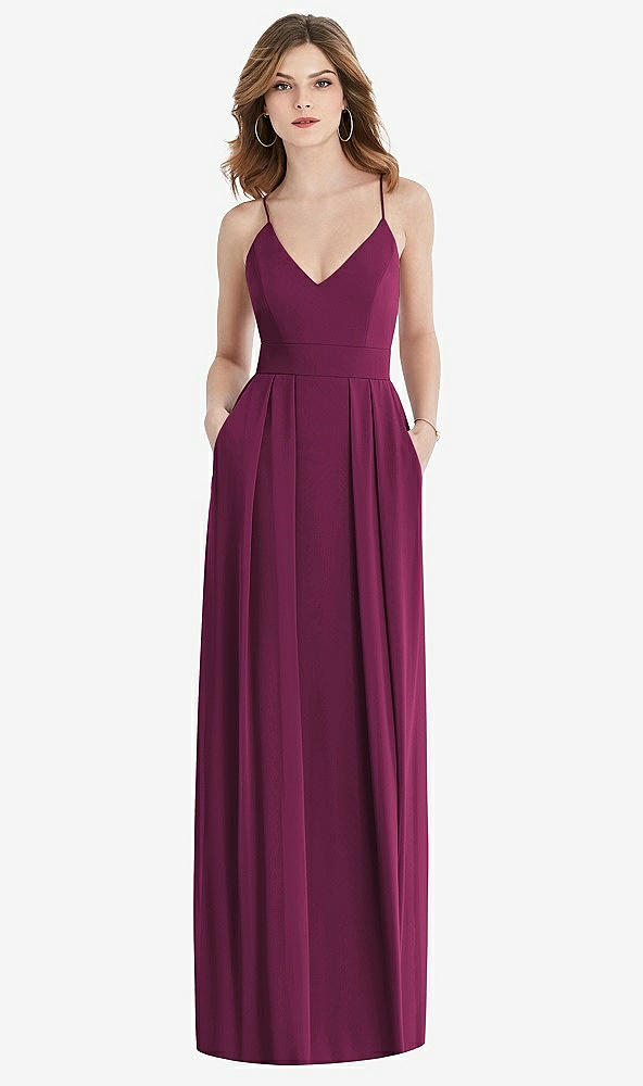 Front View - Ruby Pleated Skirt Crepe Maxi Dress with Pockets