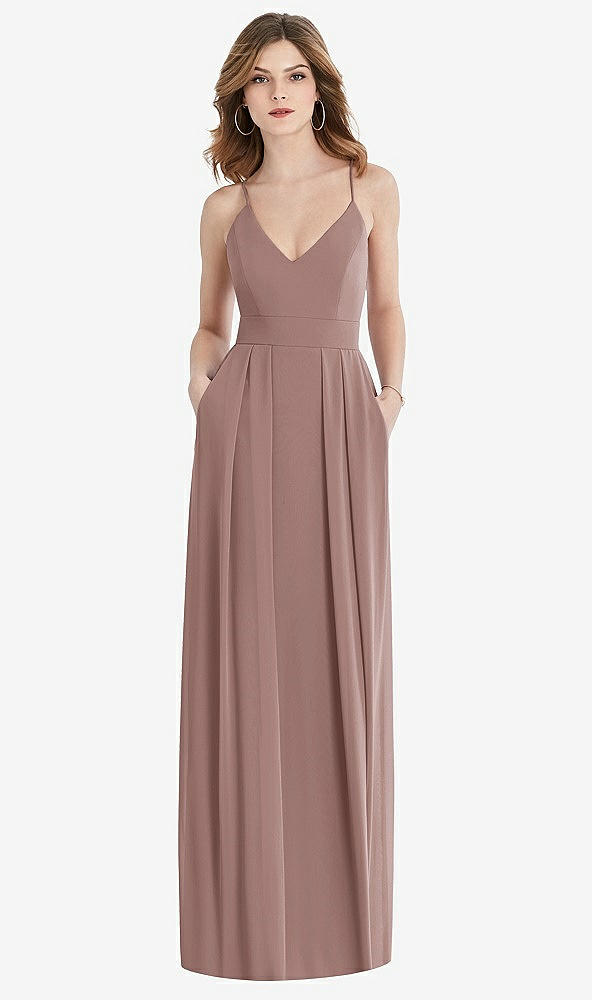 Front View - Sienna Pleated Skirt Crepe Maxi Dress with Pockets