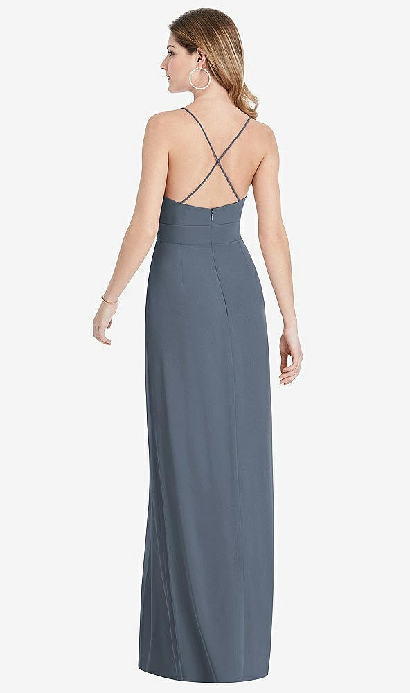 Back View - Silverstone Pleated Skirt Crepe Maxi Dress with Pockets