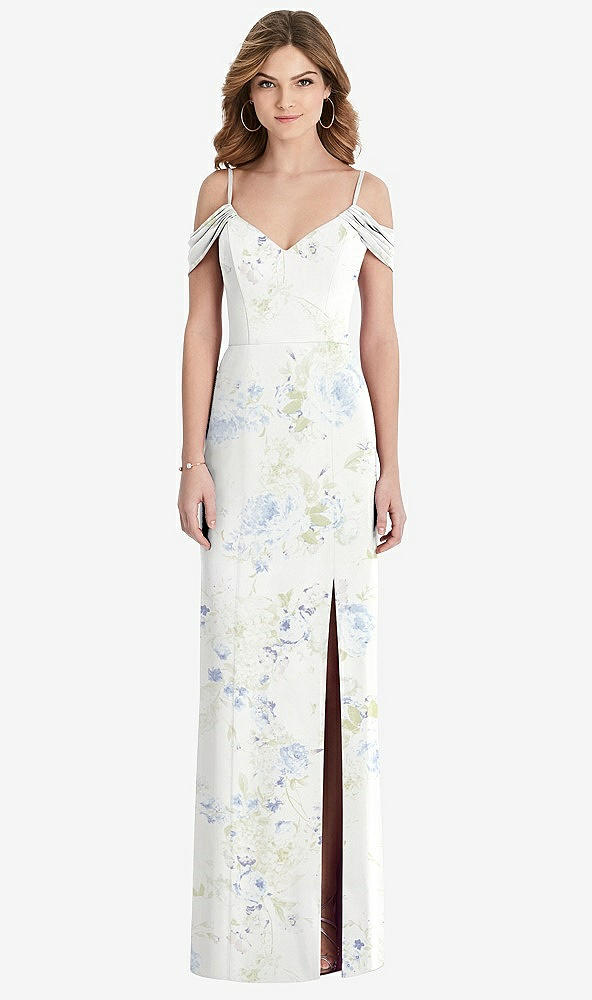 Front View - Bleu Garden Off-the-Shoulder Chiffon Trumpet Gown with Front Slit