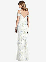Rear View Thumbnail - Bleu Garden Off-the-Shoulder Chiffon Trumpet Gown with Front Slit