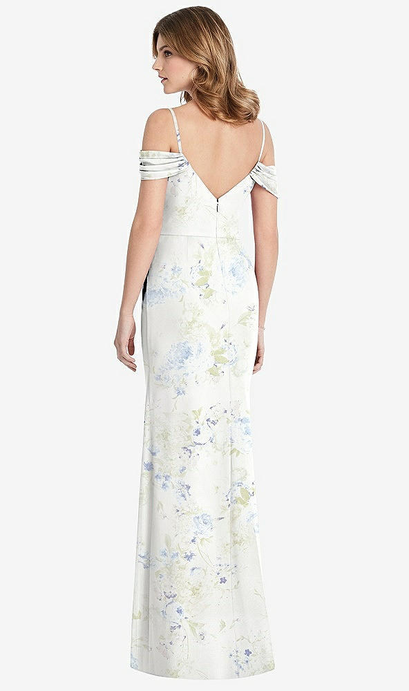 Back View - Bleu Garden Off-the-Shoulder Chiffon Trumpet Gown with Front Slit