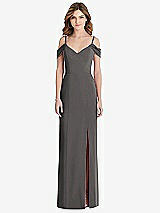 Front View Thumbnail - Caviar Gray Off-the-Shoulder Chiffon Trumpet Gown with Front Slit