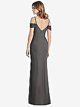 Rear View Thumbnail - Caviar Gray Off-the-Shoulder Chiffon Trumpet Gown with Front Slit