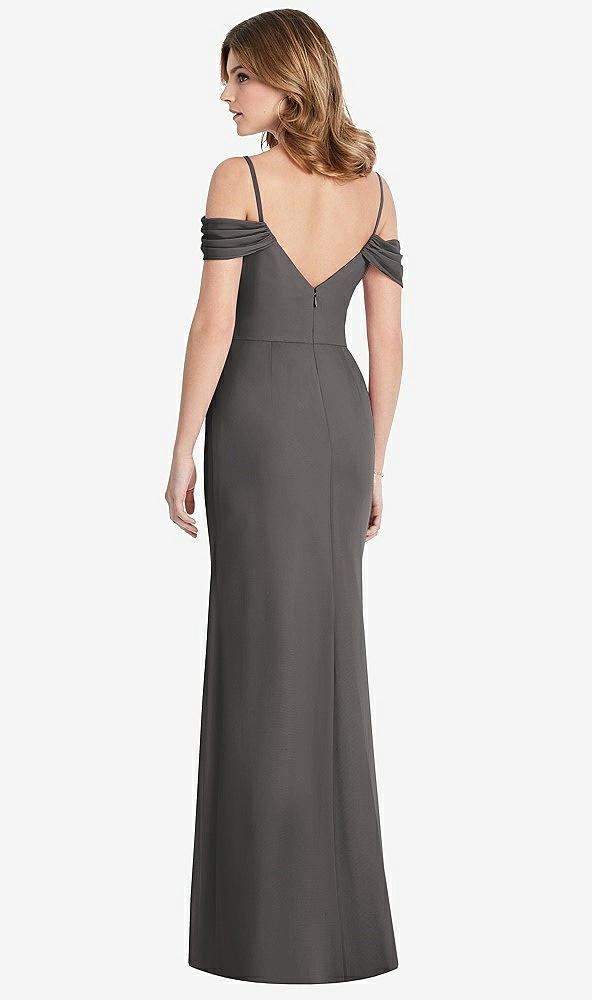 Back View - Caviar Gray Off-the-Shoulder Chiffon Trumpet Gown with Front Slit