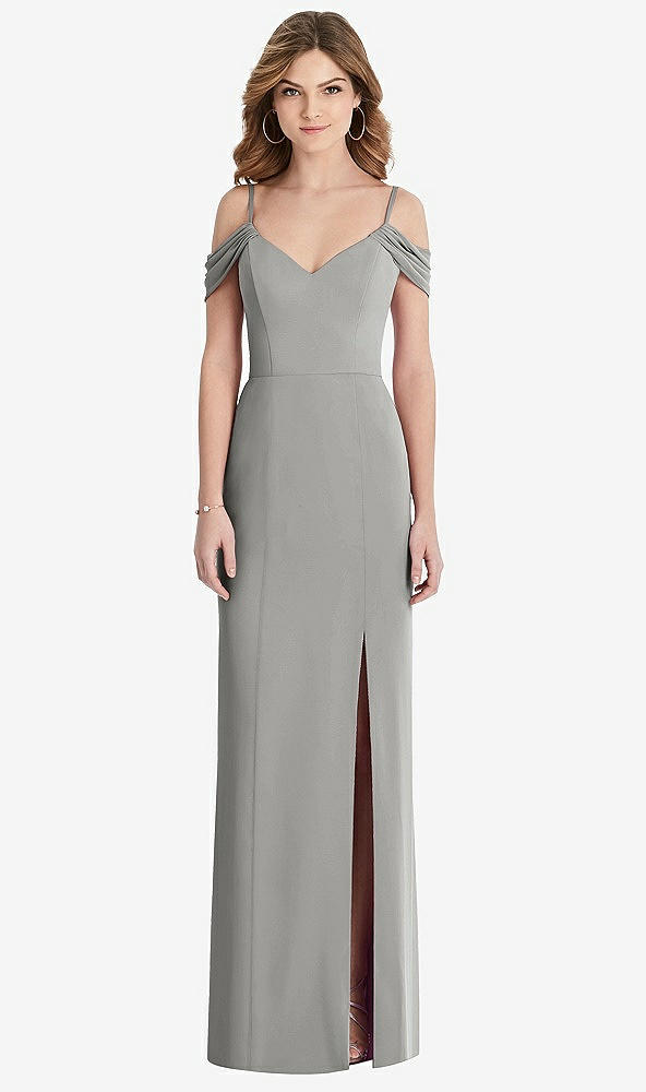 Front View - Chelsea Gray Off-the-Shoulder Chiffon Trumpet Gown with Front Slit
