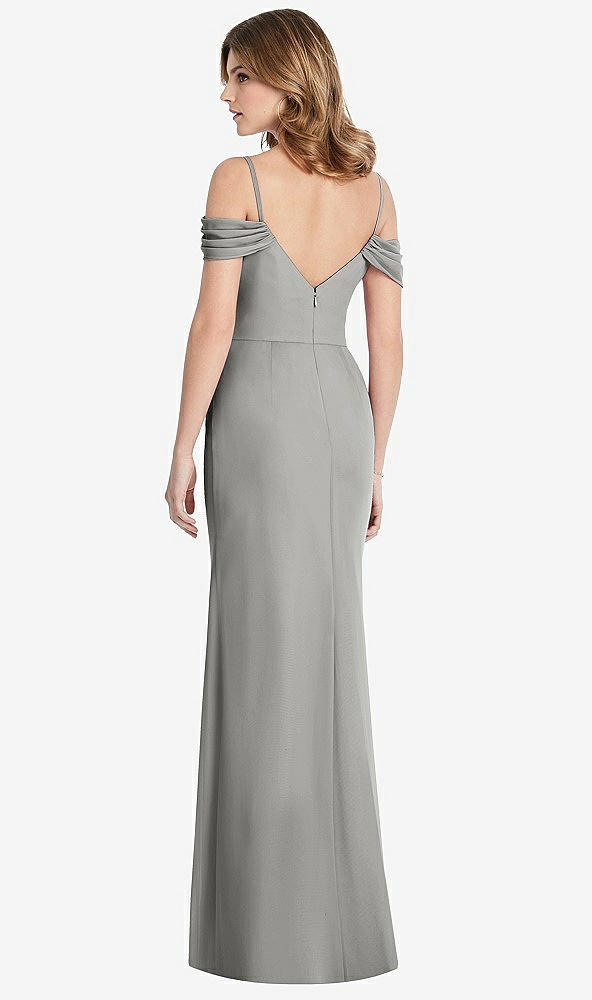 Back View - Chelsea Gray Off-the-Shoulder Chiffon Trumpet Gown with Front Slit