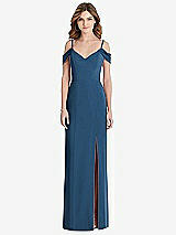 Front View Thumbnail - Dusk Blue Off-the-Shoulder Chiffon Trumpet Gown with Front Slit