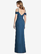 Rear View Thumbnail - Dusk Blue Off-the-Shoulder Chiffon Trumpet Gown with Front Slit