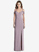 Front View Thumbnail - Lilac Dusk Off-the-Shoulder Chiffon Trumpet Gown with Front Slit