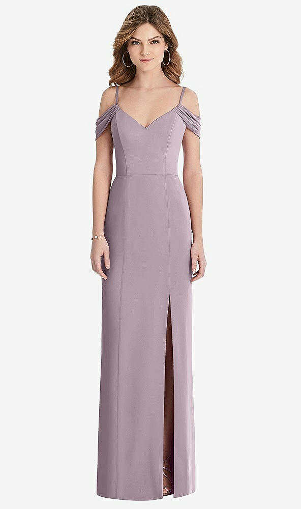 Front View - Lilac Dusk Off-the-Shoulder Chiffon Trumpet Gown with Front Slit