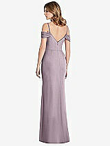 Rear View Thumbnail - Lilac Dusk Off-the-Shoulder Chiffon Trumpet Gown with Front Slit
