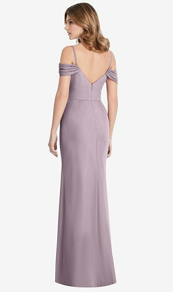 Back View - Lilac Dusk Off-the-Shoulder Chiffon Trumpet Gown with Front Slit