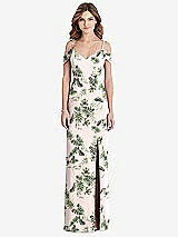 Front View Thumbnail - Palm Beach Print Off-the-Shoulder Chiffon Trumpet Gown with Front Slit