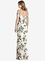 Rear View Thumbnail - Palm Beach Print Off-the-Shoulder Chiffon Trumpet Gown with Front Slit