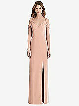 Front View Thumbnail - Pale Peach Off-the-Shoulder Chiffon Trumpet Gown with Front Slit