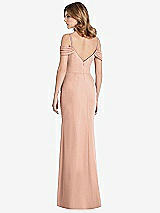 Rear View Thumbnail - Pale Peach Off-the-Shoulder Chiffon Trumpet Gown with Front Slit